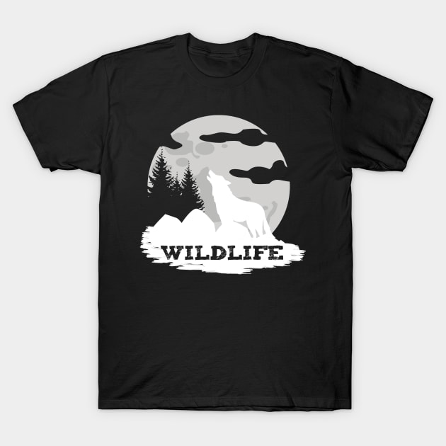 Outdoor Survival Adventure Wolf Wildlife T-Shirt by Bingsi